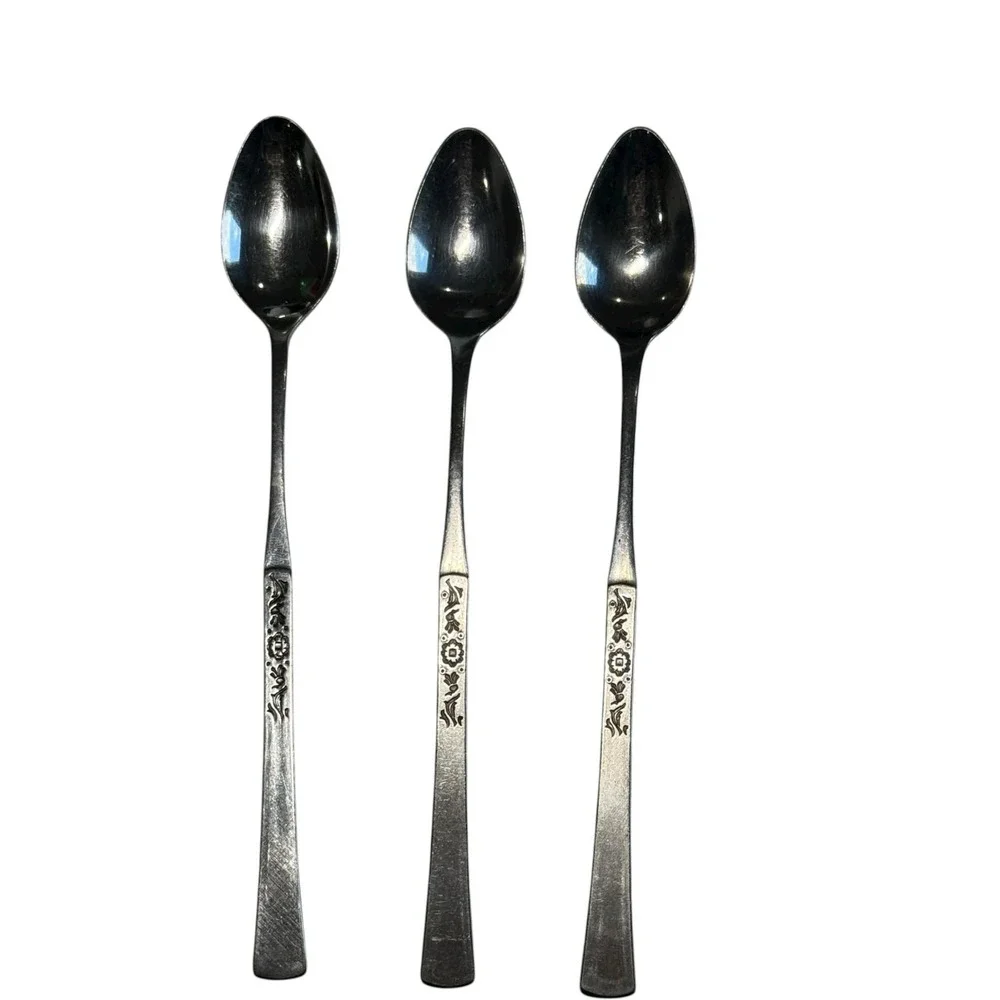 Ekco Eterna Cantina Iced Tea‎ Spoons 3 Stainless Steel Japan Vintage Long Handle